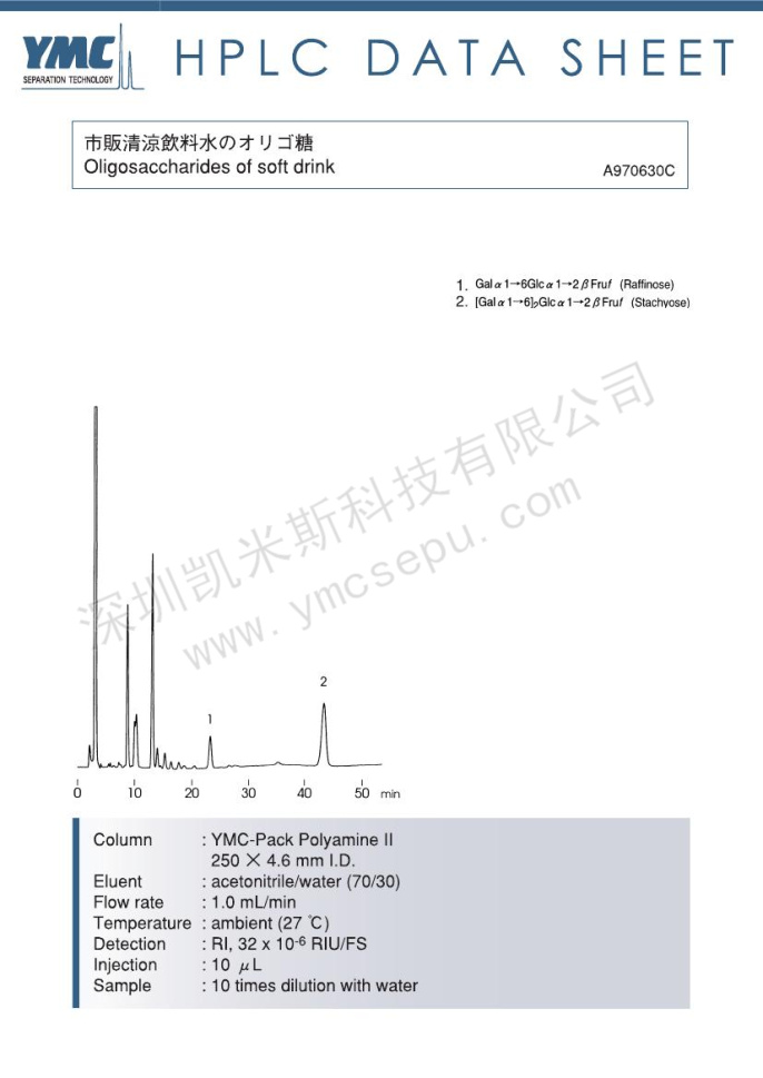 液相色譜法測定飲料中棉子糖與水蘇糖