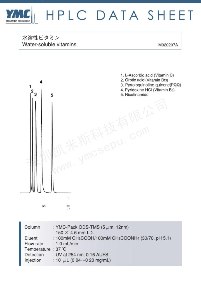 水溶性維生素(VC、B13、B16）的色譜圖