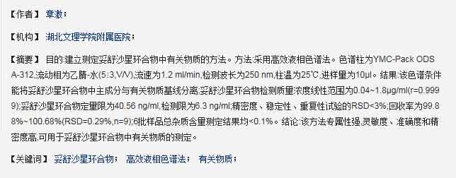 HPLC測(cè)定妥舒沙星環(huán)合物中的有關(guān)物質(zhì)
